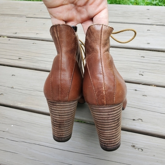 Vintage 90s y2k Brown Leather Lace Up Chunky Heel Victorian Granny Ankle Boot 10 - Picture 5 of 9